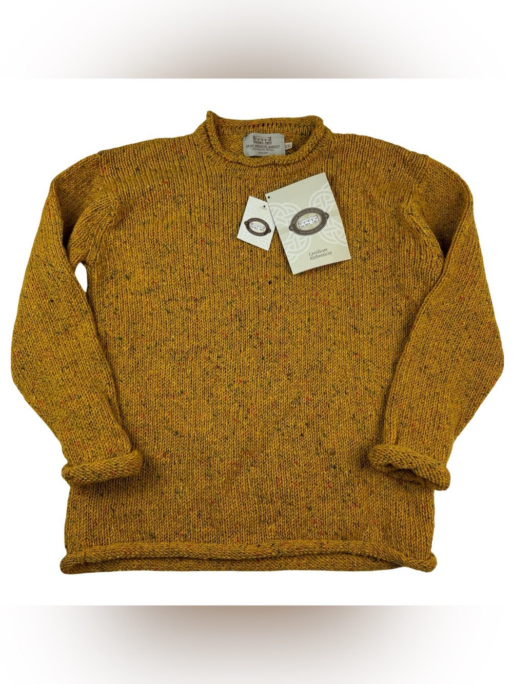 NEW Aran Sweater Market Ladies Roll Neck Sweater Merino Wool - Gold Size XXL